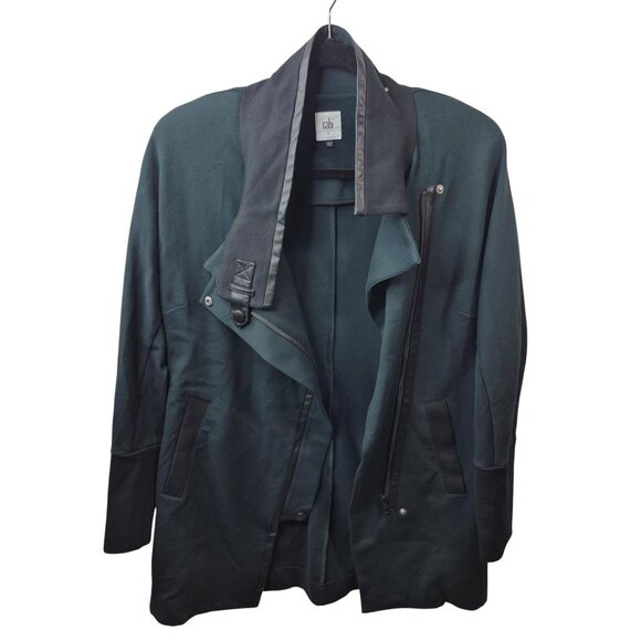 Cabi Jacket Womens S Green Asymmetrical Full Zip Faux Leather Shoulder Pads - Picture 3 of 8